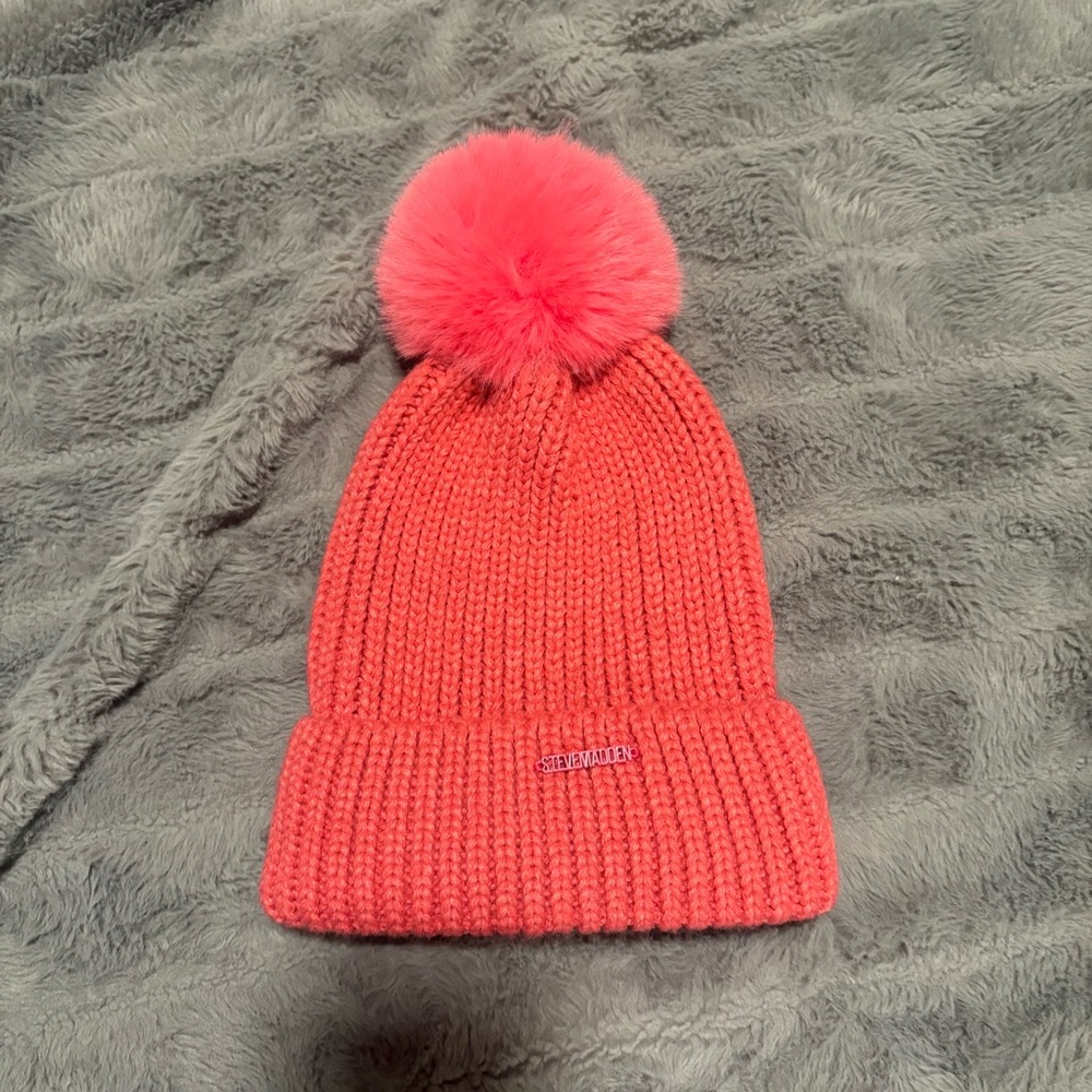Steve Madden Pink Knit Pom Beanie